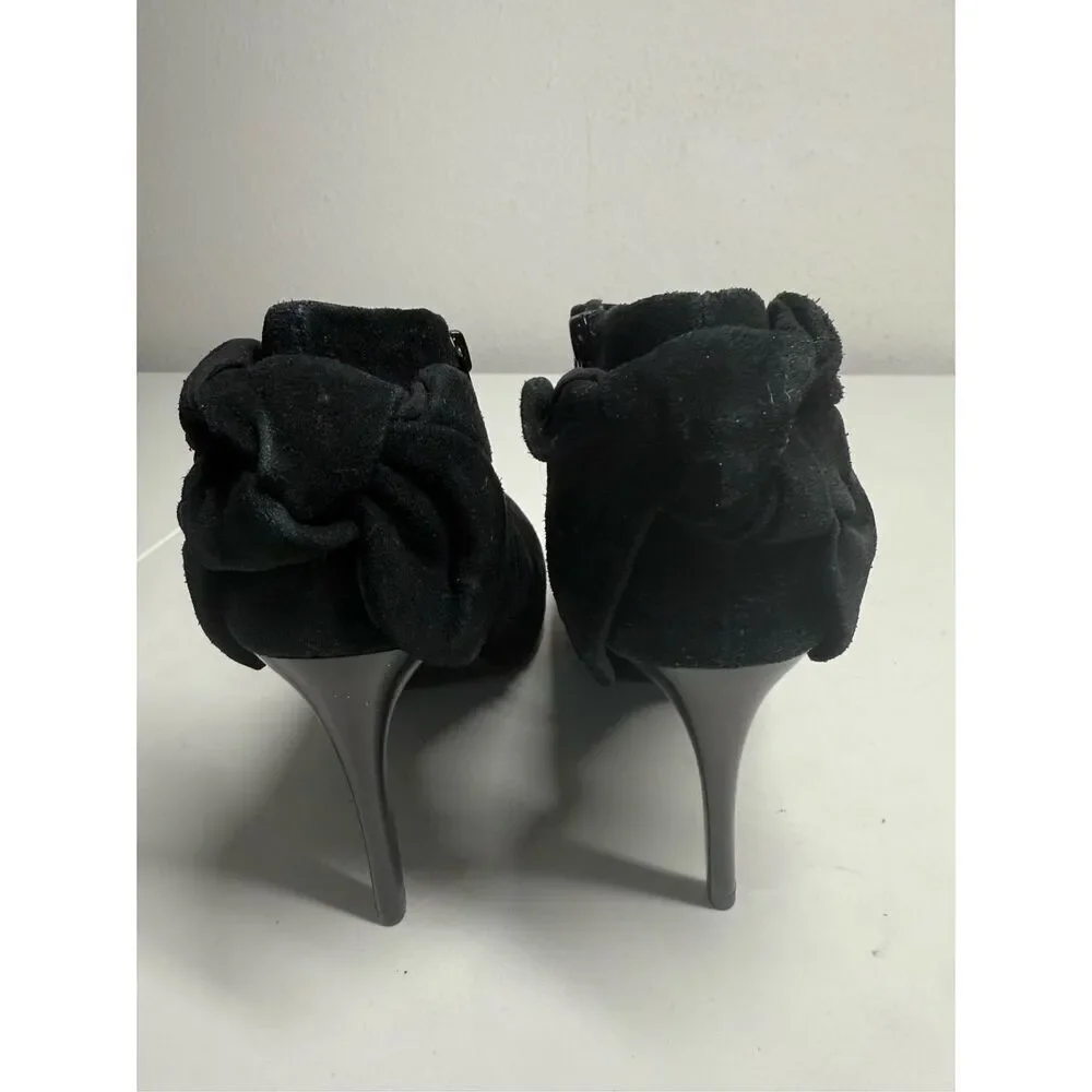 Carlos Santana Crown Fashion Ankle Boots Suede Zip Heel Bow Black Size 8M